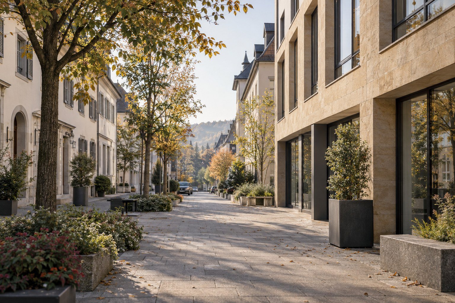 Regionale Gewerbearchitektur in einer grünen südbadischen Umgebung – KI-Visualisierung